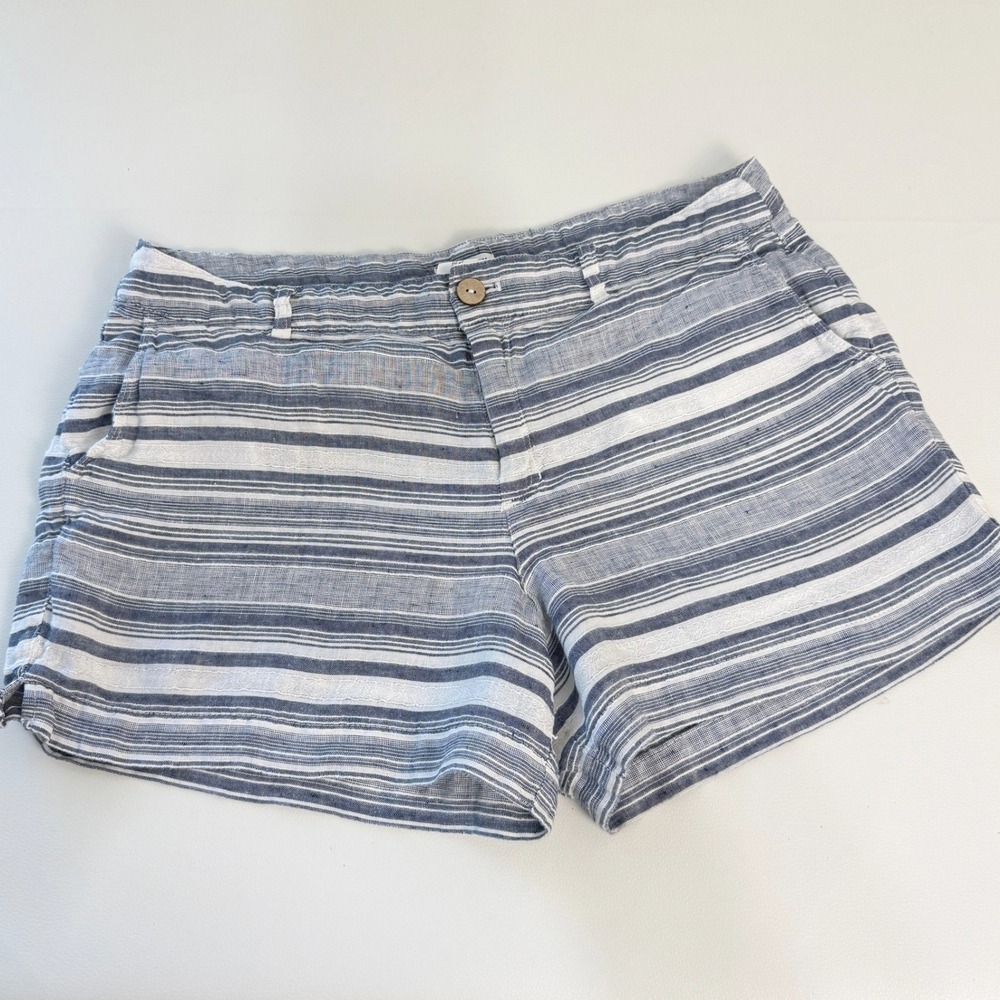 Artisan NY 100%  Linen Striped Shorts Womens 12‎ Blue White Coastal Nautical